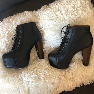 Platform wooden heel lace up booties